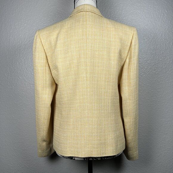 Talbots Women's Sz 10 Yellow Tweed Blazer Jacket 2 Button Long Sleeve Pockets - Picture 2 of 10